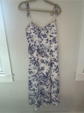 Petal & Pup White Midi Dress with Navy Floral Print